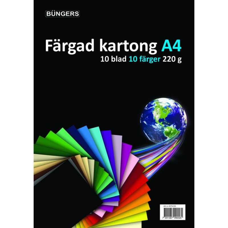 Värillinen kartonki A4 220g lajitelma /10