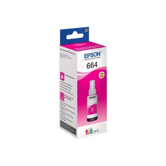 Epson 664 EcoTank Magenta Mustesäiliö. Alkuperäinen 70 ml:n täytemuste, jolla tulostat jopa 7500 sivua.