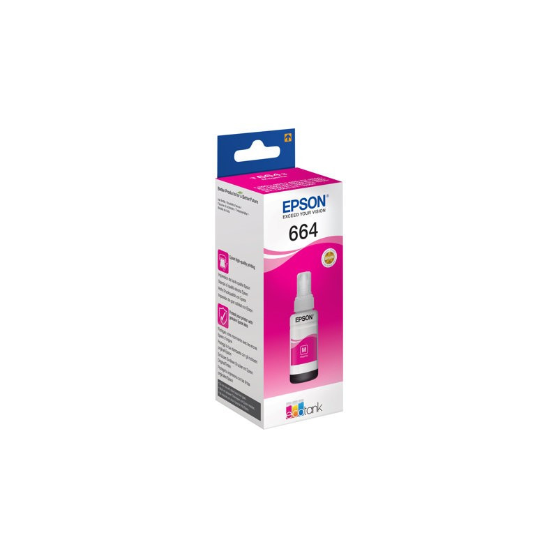 Epson 664 EcoTank Magenta Mustesäiliö. Alkuperäinen 70 ml:n täytemuste, jolla tulostat jopa 7500 sivua.