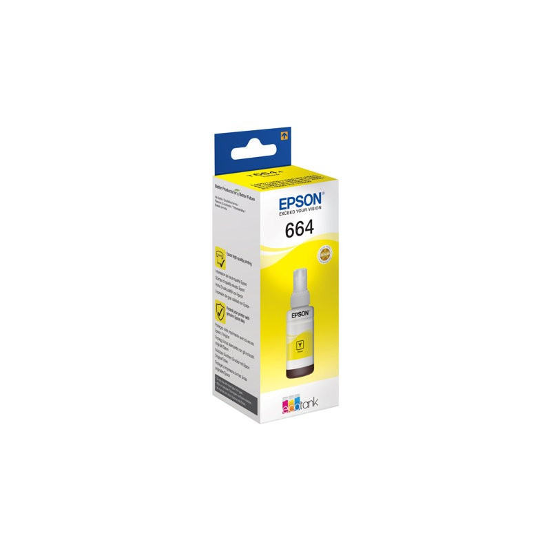 Epson 664 EcoTank Yellow Mustesäiliö. Alkuperäinen 70 ml:n täytemuste, jolla tulostat jopa 7500 sivua.