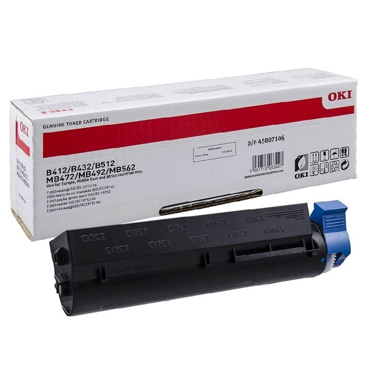 OKI B412/B432/MB472/MB492/MB562 Musta Värikasetti 7K