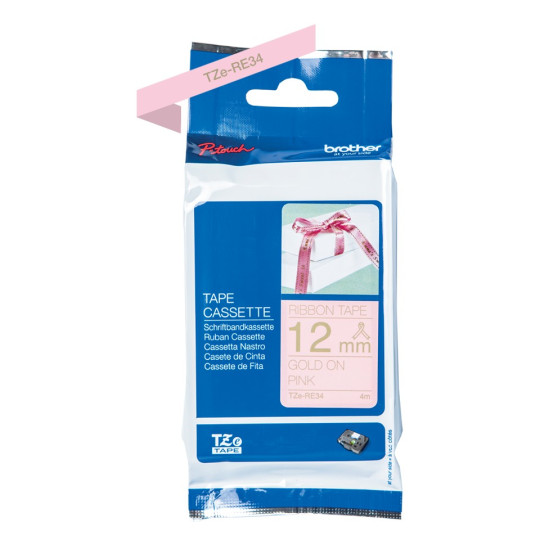 Brother TZe-RE34 Satiininauha kulta/pinkki 12mm (P-Touch)