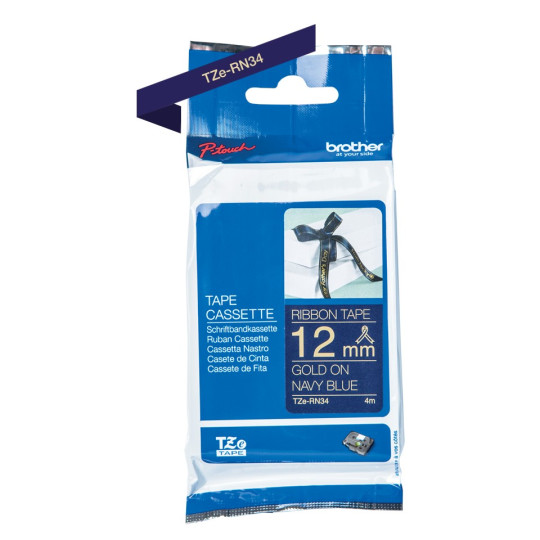 Brother TZe-RN34 Satiininauha kulta/sininen 12mm (P-Touch)