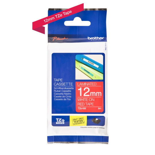 Brother TZe-435 12mm Valkoinen/Punainen (P-Touch)