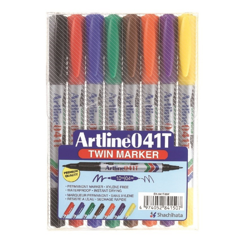 Huopakynäsarja 1/0,4mm Artline 041T TwinTip 8-väriä, pysyvään merkkaukseen