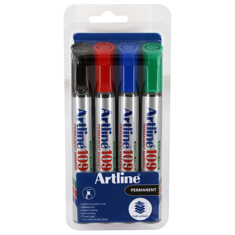 Huopakynäsarja 2-5mm 4 väriä Artline 109. Edullinen, viistokärkinen huopakynä. Neljän värin sarja.