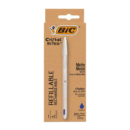 Kuulakynä Bic Cristal ReNew + 2 täyttösäiliötä – korkealaatuinen klassikkotuote!