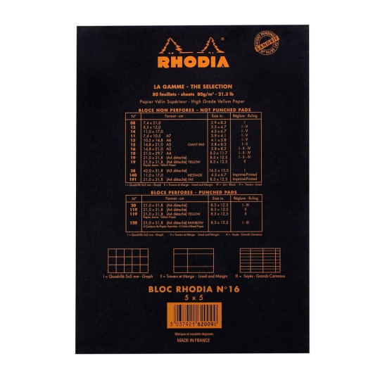 Avolehtiö A5 Rhodia N°16 Ruudutettu
