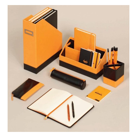 Muistikirja A5 Rhodiarama Black/Orange - tyylikästä italialaista keinonahkaa