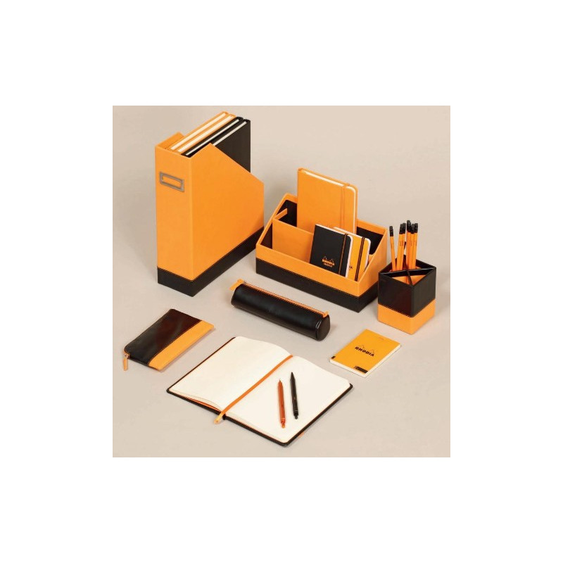 Muistikirja A5 Rhodiarama Black/Orange - tyylikästä italialaista keinonahkaa