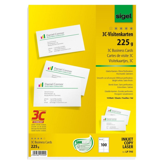 Käyntikortti Sigel 3C 225g / 10 arkkia (100 korttia)
