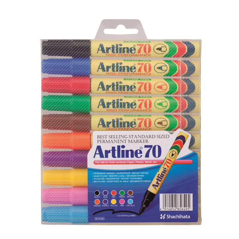 Huopakynäsarja 10 väriä Artline 70 - suosituin permanent marker