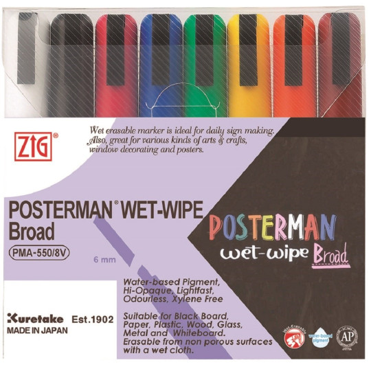 Poster Marker Set 8 väriä 6mm ZIG Posterman - mainostussi somistukseen ja mainontaan