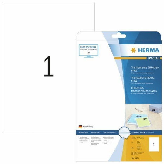 Herma 4375 läpinäkyvä tarra 210x297 mm 1-jakoinen