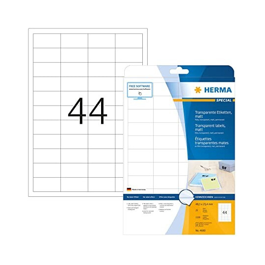Herma 4680 läpinäkyvä tarra 48,3x25,4 mm 44-jakoinen