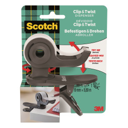 Teippikatkoja Scotch Clip & Twist - kiinnitä teline pöytään, kääntele tarpeidesi mukaan, annostele ja teippaa