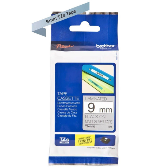 Brother TZe-M921 METALLI 9mm Musta/Hopea (P-Touch)