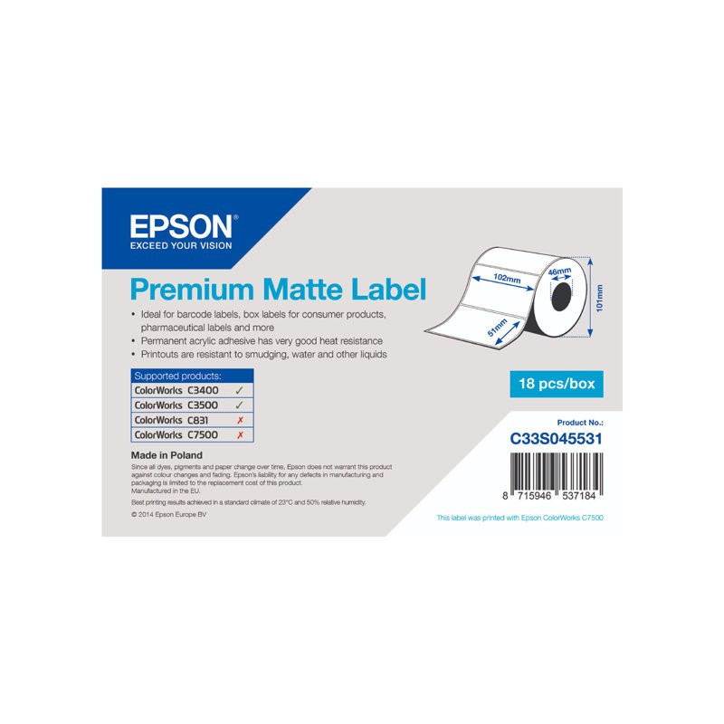 Epson Premium Matte Label 102x51mm /ColorWorks *EOL*