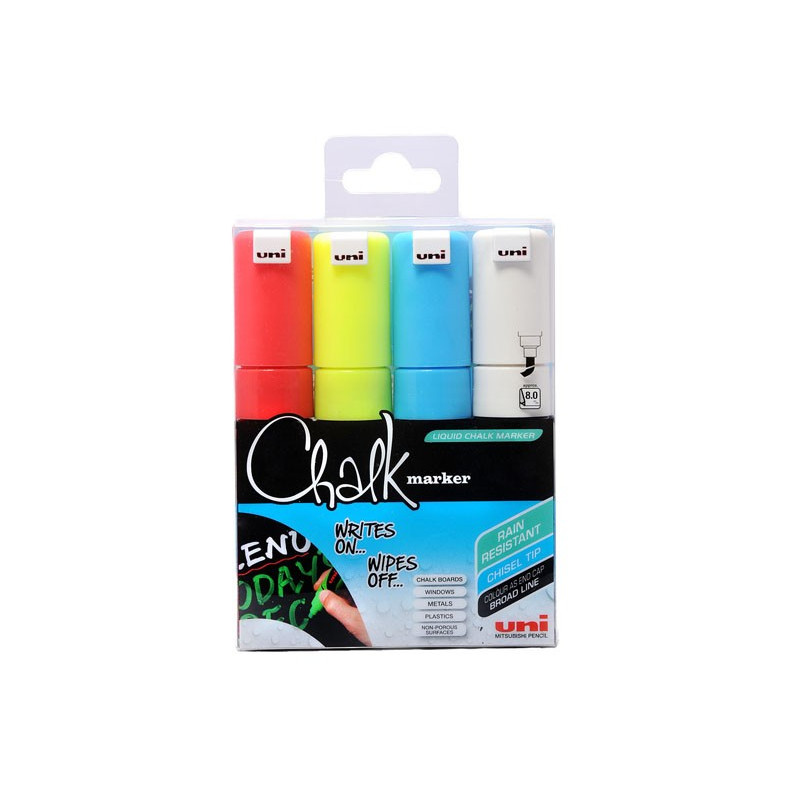 Lasitaulukynäsarja 8mm /4kpl Uni PWE-8K Chalk Marker
