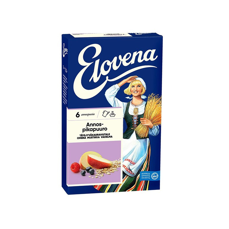 Annospikapuuro Elovena Hetki omena-mustikka-vadelma 6x35g