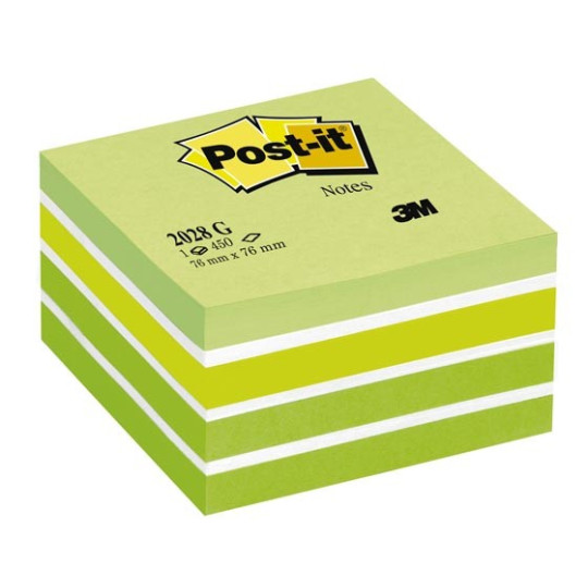 Viestilappukuutio Post-It 2028B Green - vihreät pastellisävyt