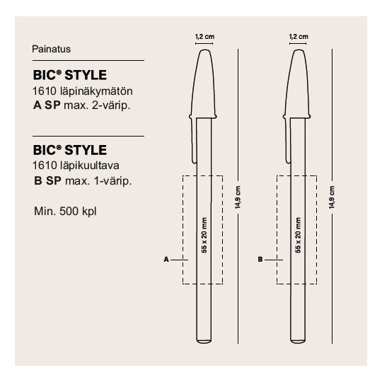 Mainoskynä Bic Style - klassikkotuote painatuksella