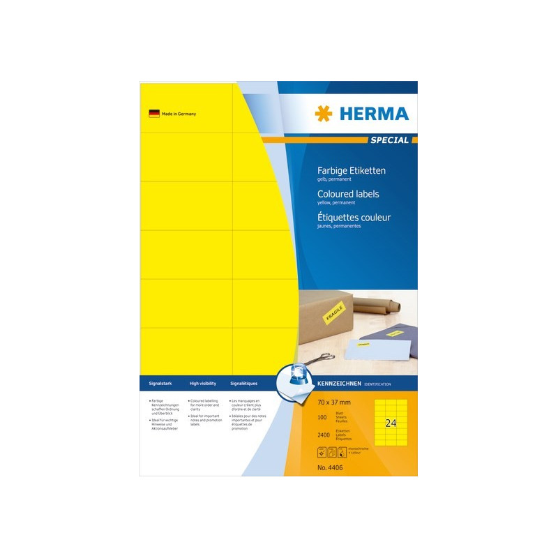 Herma 4406 Keltainen monikäyttötarra 70x37mm 24-jakoinen /2400