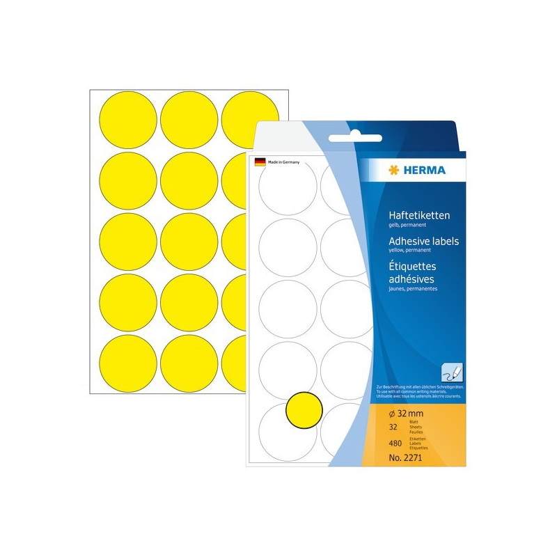 Herma 2271 Pyöreä keltainen tarra 32 mm