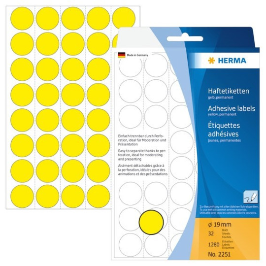 Herma 2251 Pyöreä tarra 19mm keltainen