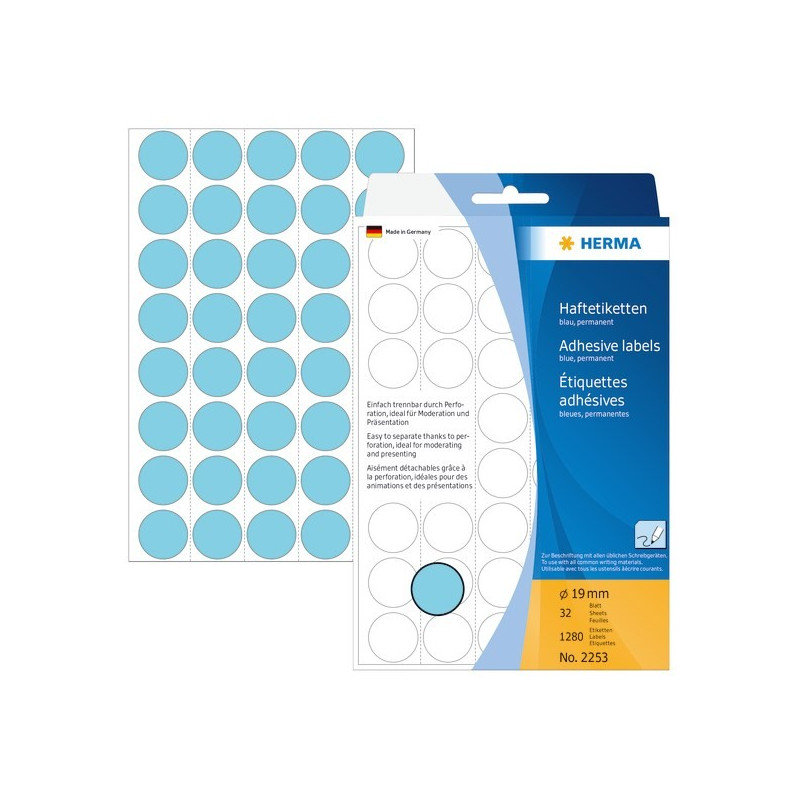 Herma 2253 Pyöreä tarra 19mm sininen