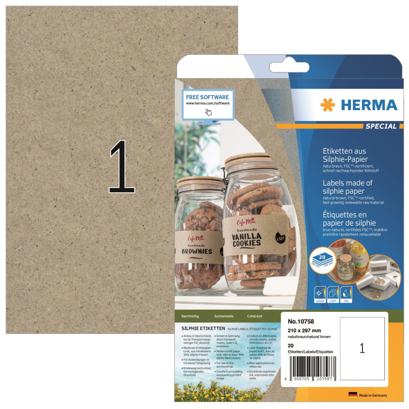 Etikettitarra 210x297mm 1-jakoinen Herma Silphie 10758
