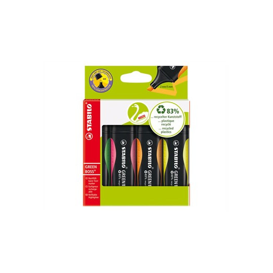 Korostuskynäsarja 4 väriä Stabilo Boss Green