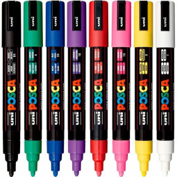 Maalikynäsarja 2,5mm /8kpl UNI PC-5M Posca Paint Marker, perusvärit kaiken merkintään.