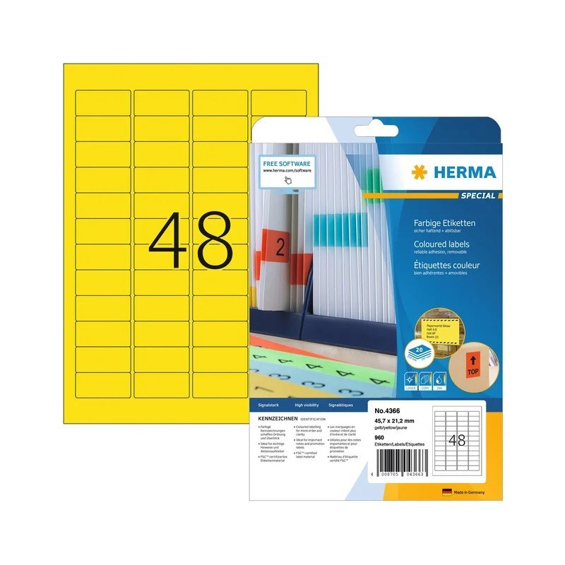Herma 4366 Keltainen 45,7x21,2mm (A4 48-jakoinen)