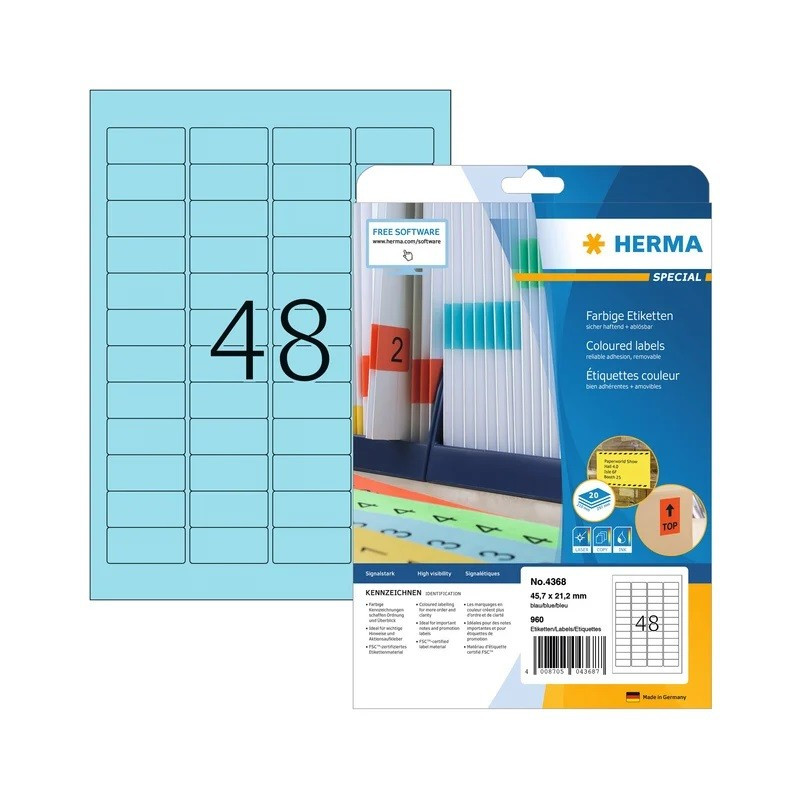 Herma 4368 Sininen 45,7x21,2mm (A4 48-jakoinen)
