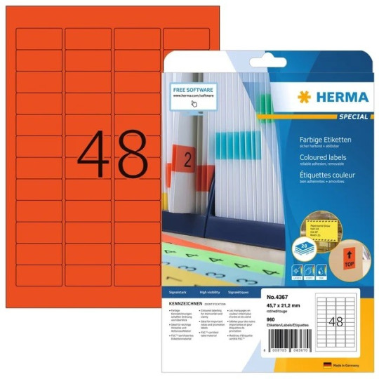 Herma 4367 Punainen 45,7x21,2mm (A4 48-jakoinen)