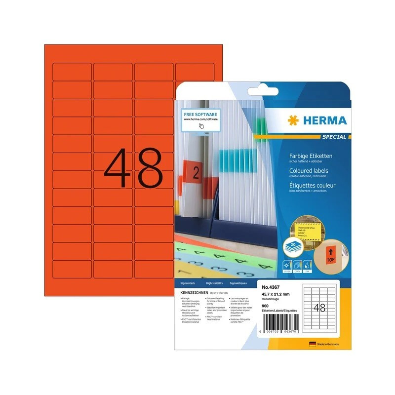 Herma 4367 Punainen 45,7x21,2mm (A4 48-jakoinen)