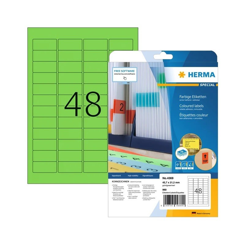 Herma 4369 Vihreä 45,7x21,2mm (A4 48-jakoinen)