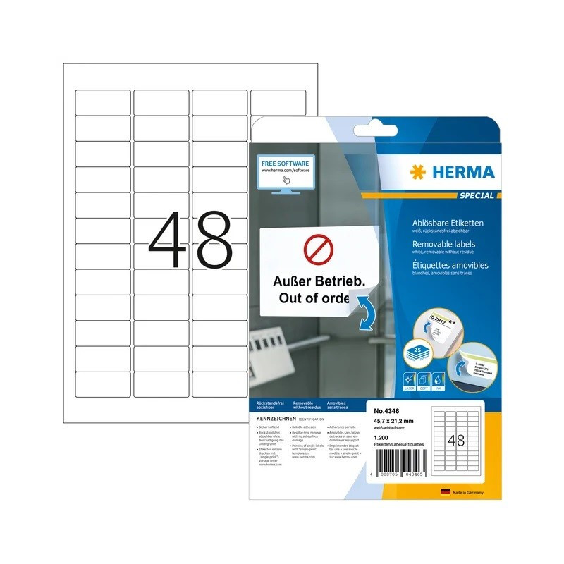 Herma 4346 Valkoinen 45,7x21,2mm (A4 48-jakoinen)