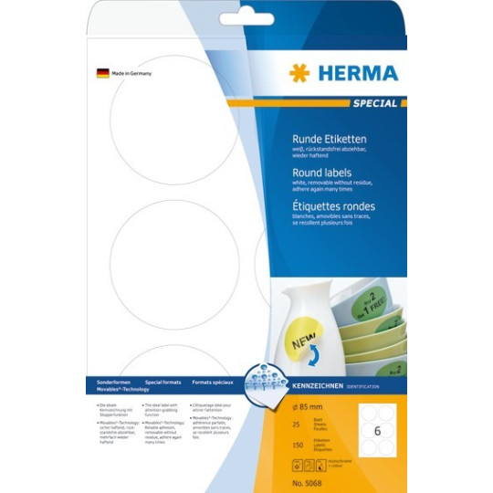 Herma 5068 Irtoava pyöreä 85mm tulostustarra /150