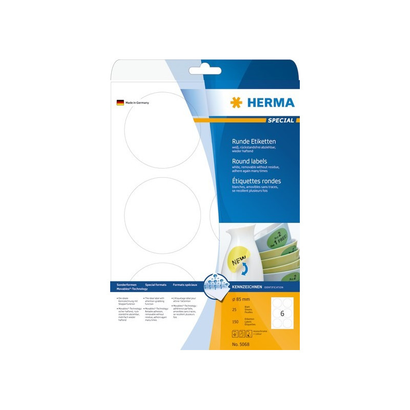 Herma 5068 Irtoava pyöreä 85mm tulostustarra /150