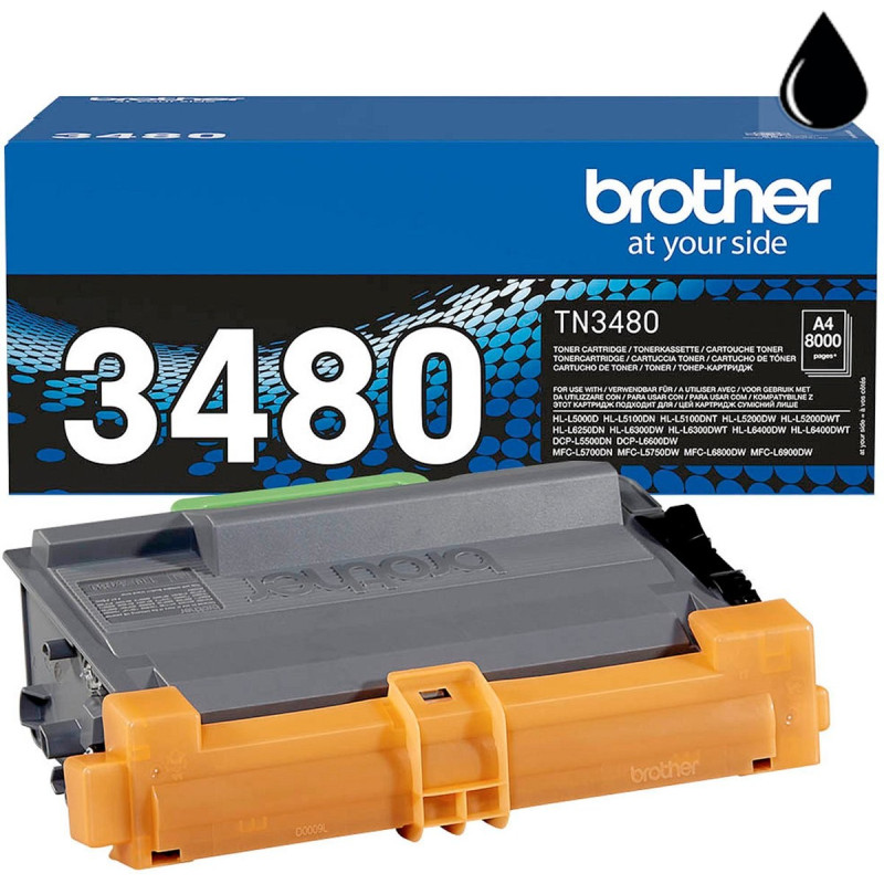 Brother TN-3480 Musta 8K Laserkasetti, alkuperäinen 8000 sivun tulostuskasetti.