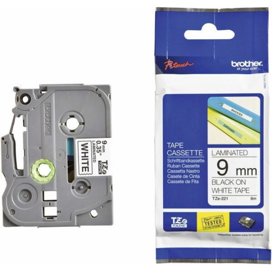 Tarranauha AZE-521 9mmx8m musta/valkoinen