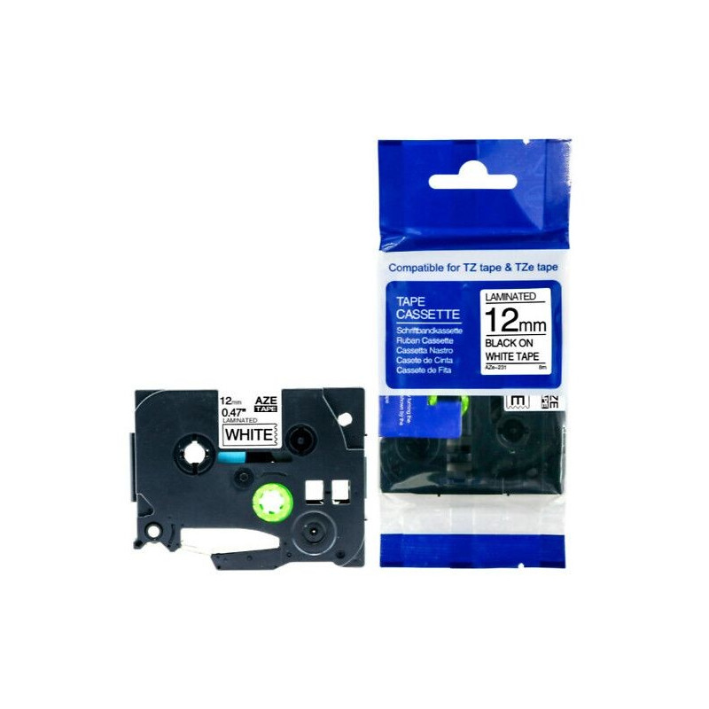 Tarranauha AZE-231 12mmx8m musta/valkoinen