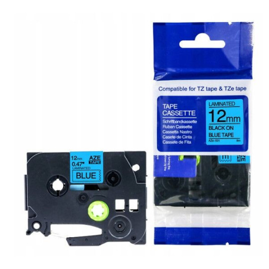 Tarranauha AZE-531 12mmx8m musta/sininen