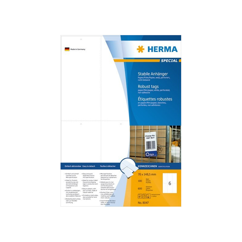 Hintalappumuovi 70x148mm Herma 8047 - helposti tulostettava hintalappu A4-arkilla