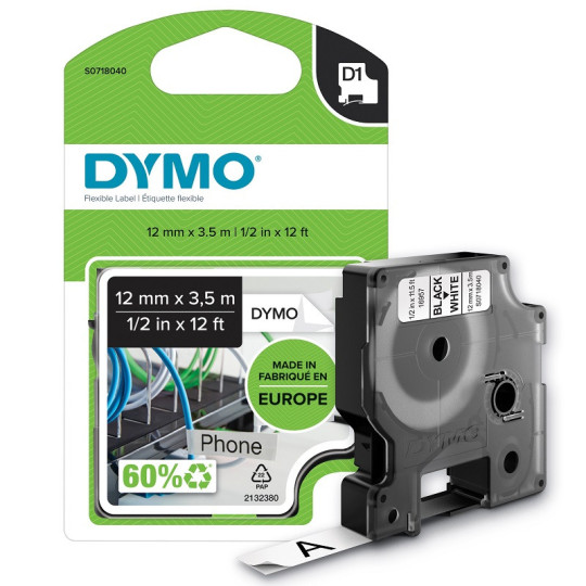 Dymo D1 12mm Nylon musta/valkoinen