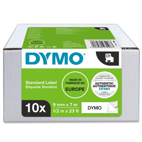 Dymo D1 9mm/7m Musta/Valkoinen /10kpl (säästöpakkaus)