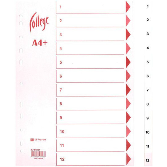 Numerohakemisto 1-12 ylileveä muovi