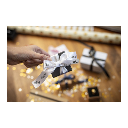 Satiininauha 24mm Valkoinen/musta Brother TZe-R251